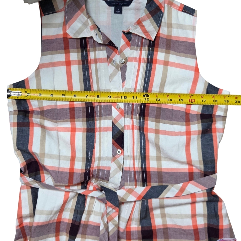 Tommy Hilfiger Sleeveless Button Up Belted Plaid Dress Size-M - Picture 12 of 13